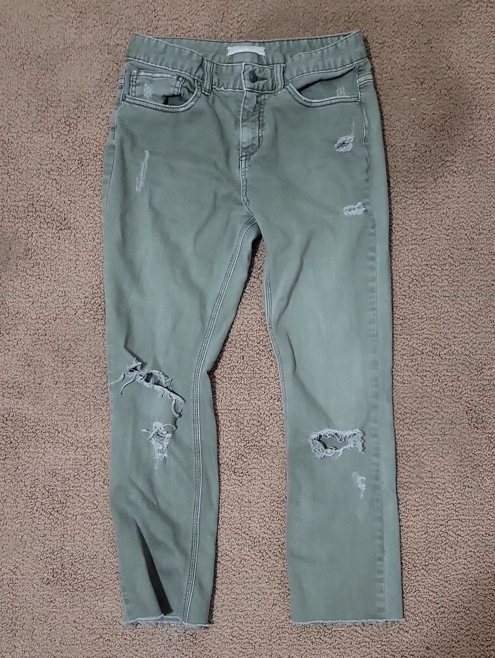 Free People Olive Green Distressed Ankle Jeans